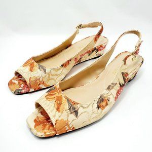 J.Renee Womens Alivia Wedge Sandal Fall Floral Fabric Peep Toe Slingback Sz 8.5N